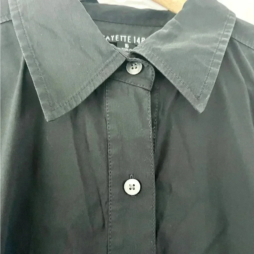 Layfayette 148 New York Black Long Sleeve Roll Tab Shirtdress/Tunic Top Size 16 - Picture 12 of 12